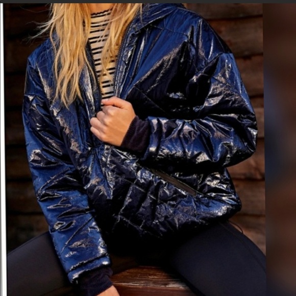 Free People Jackets & Blazers - Free People Metallic Blue Polar Ice Puffer